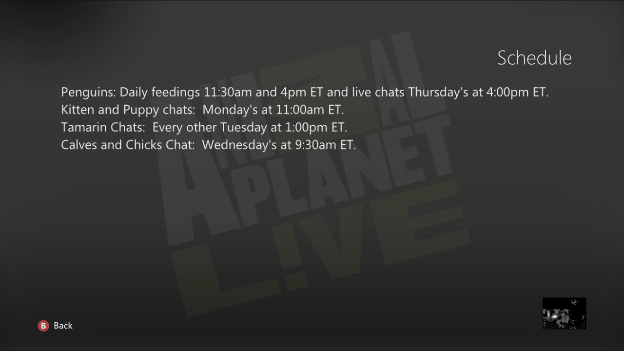 Animal Planet LIVE Xbox 360 Schedule